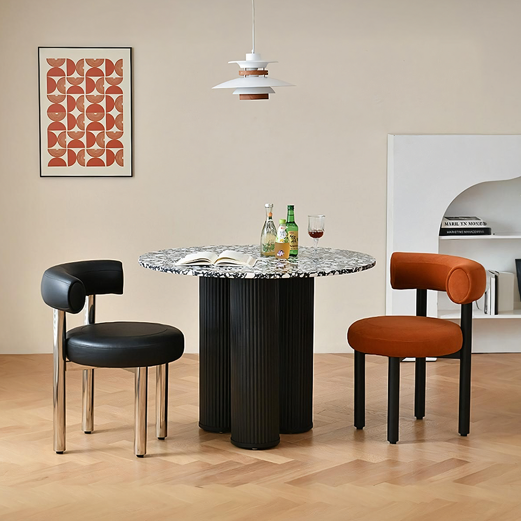 Nelli Modern Round Dining Table, Marble - dining table chairs set of 6