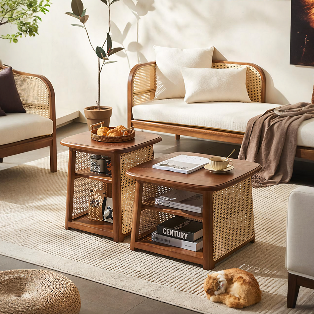 Nordic Square Coffee Table Set, Rattan - dining room big table