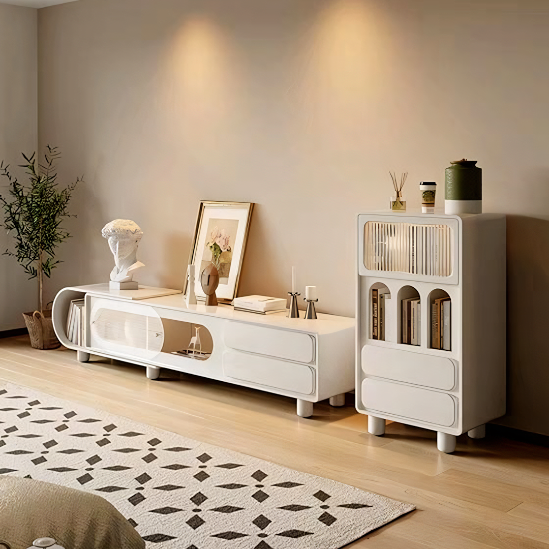 Odelette Living Room Set, Odelette TV Stand And Sideboard, Cream - black and wooden sideboard