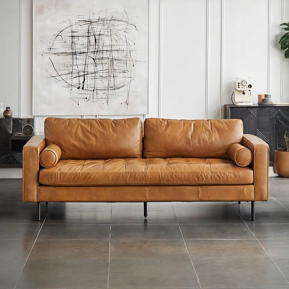 Porto Two Seater Sofa, Real Leather in a lifestyle setting with sofa corner modular