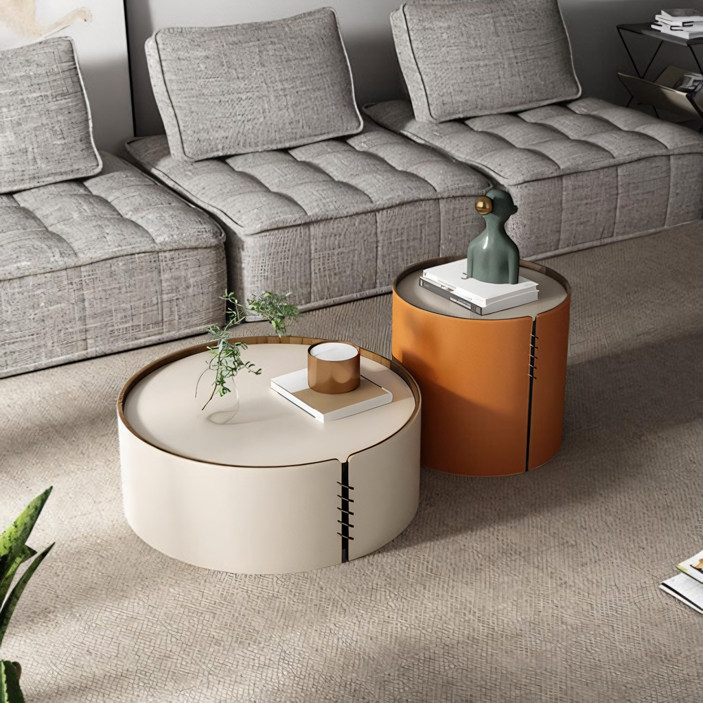 Rossi Nesting Coffee Table, Light Grey & Orange-Weilai Concept-Weilai Concept