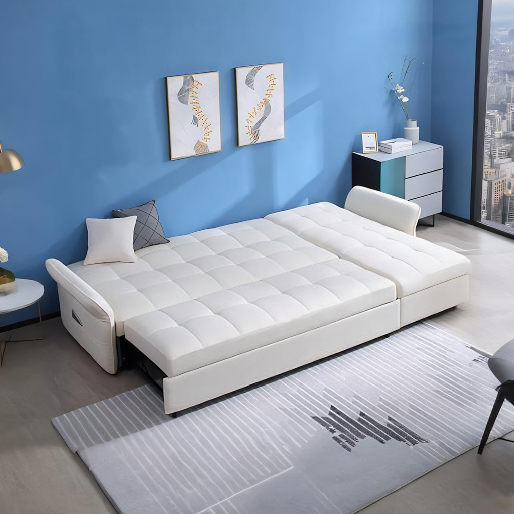 Three Seater Corner Sofa Bed, White, detail view