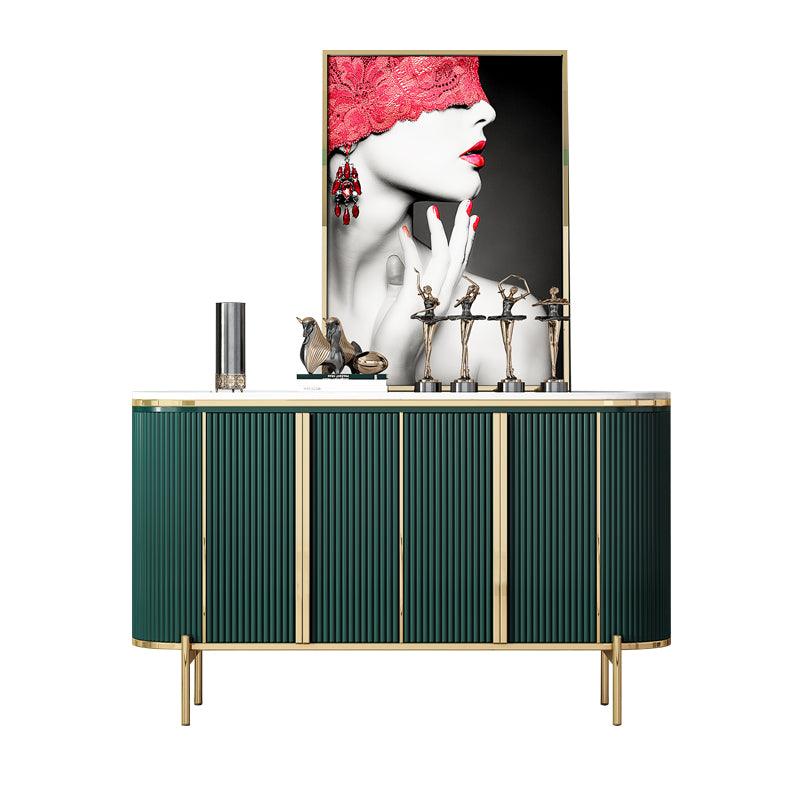 Detail view of Elec Sideboard, Green & Gold with grey sideboard cabinet