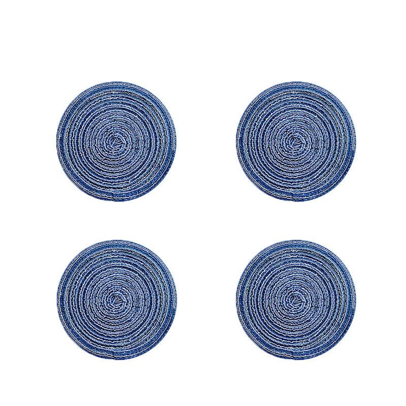 Round Braided Woven Placemats, Set of 4 Pieces-Weilai Concept-18cm-Blue*4-Weilai Concept