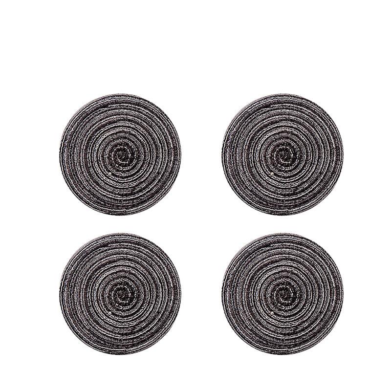 Round Braided Woven Placemats, Set of 4 Pieces-Weilai Concept-18cm-Black*4-Weilai Concept