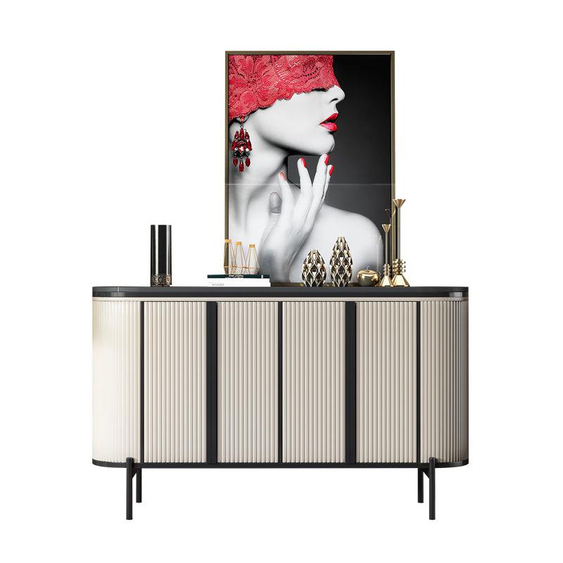 Elec Sideboard, Green & Gold with modern oak sideboard