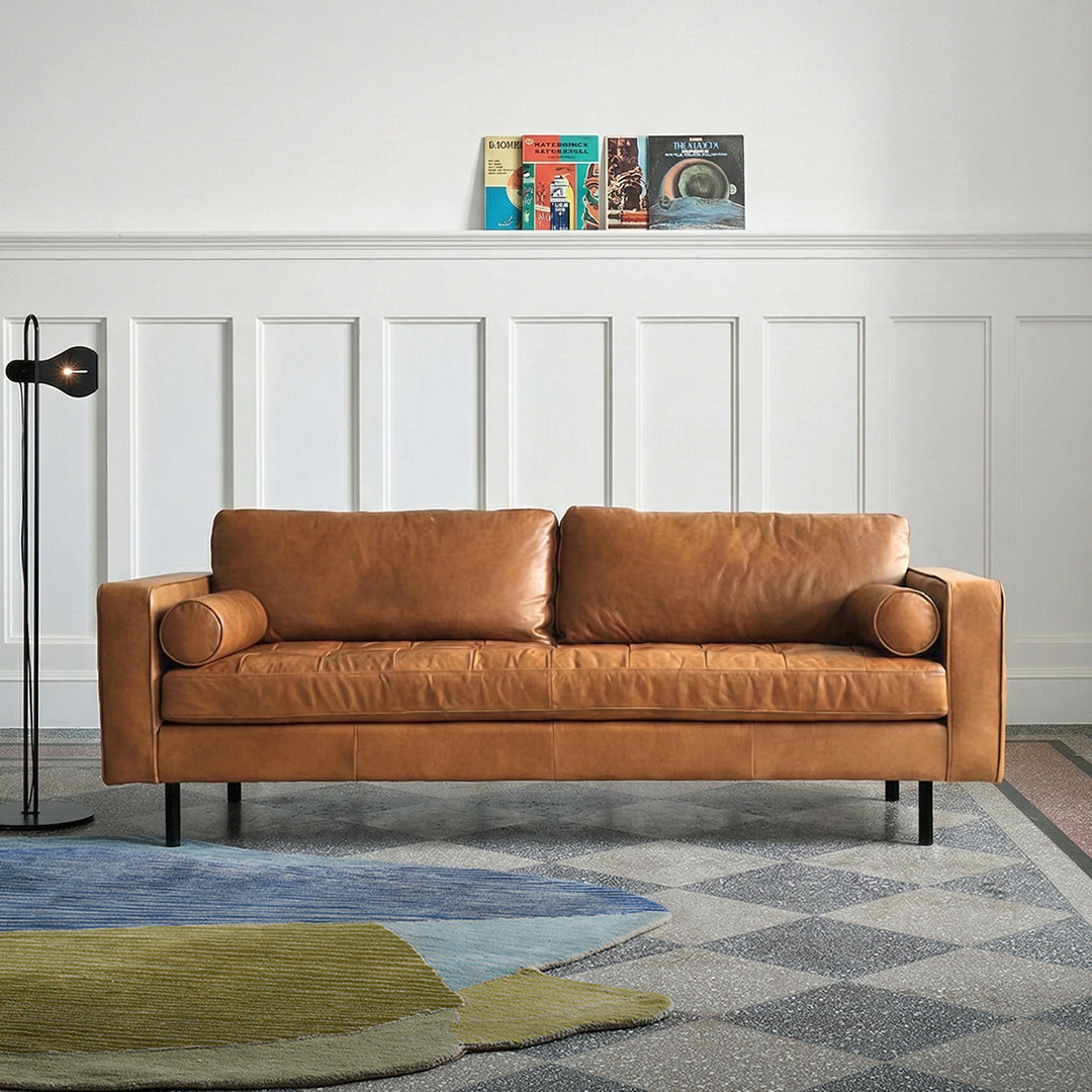 Porto Three Seater Sofa, Real Leather - mustard corner sofa