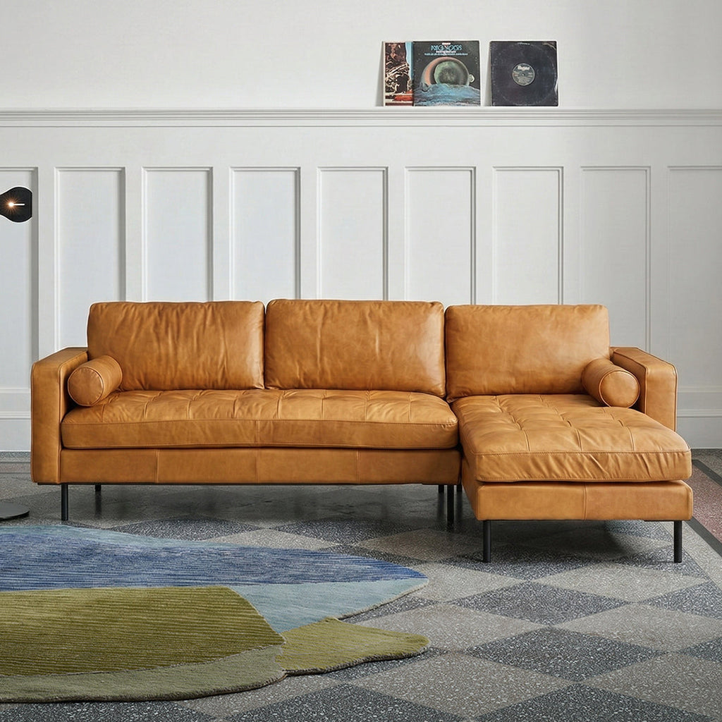 Porto Three Seater Sofa, Real Leather, side view of outdoor corner sofa small