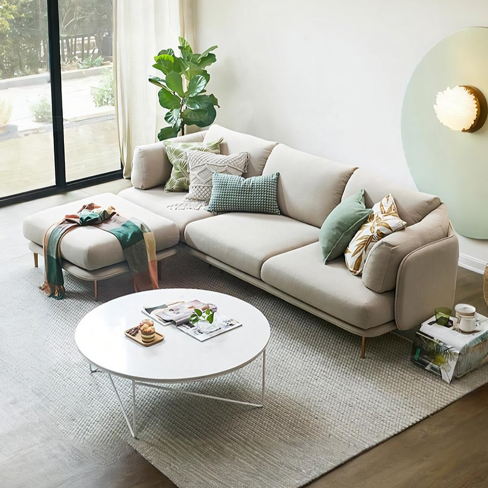 Two Seater, Three Seater, Modular Sofa, Off-White Cotton Linen in a lifestyle setting with green corner sofa