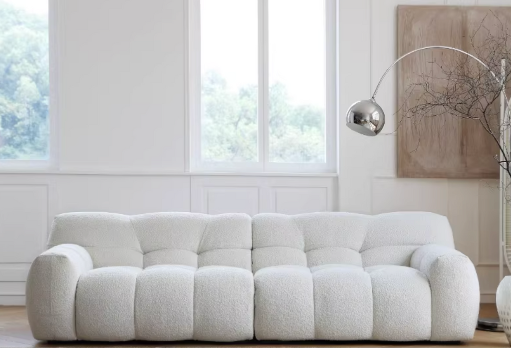 Cora Cloud Two / Three Seater Sofa, Boucle with oval extension dining table