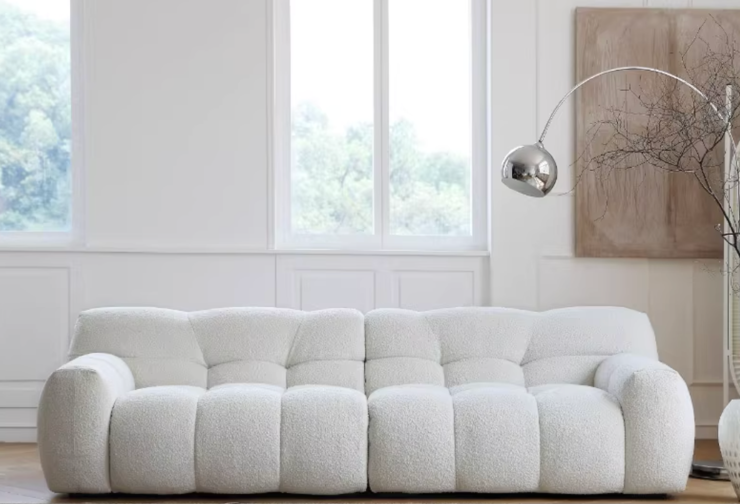 Cora Cloud Two / Three Seater Sofa, Boucle with oval extension dining table
