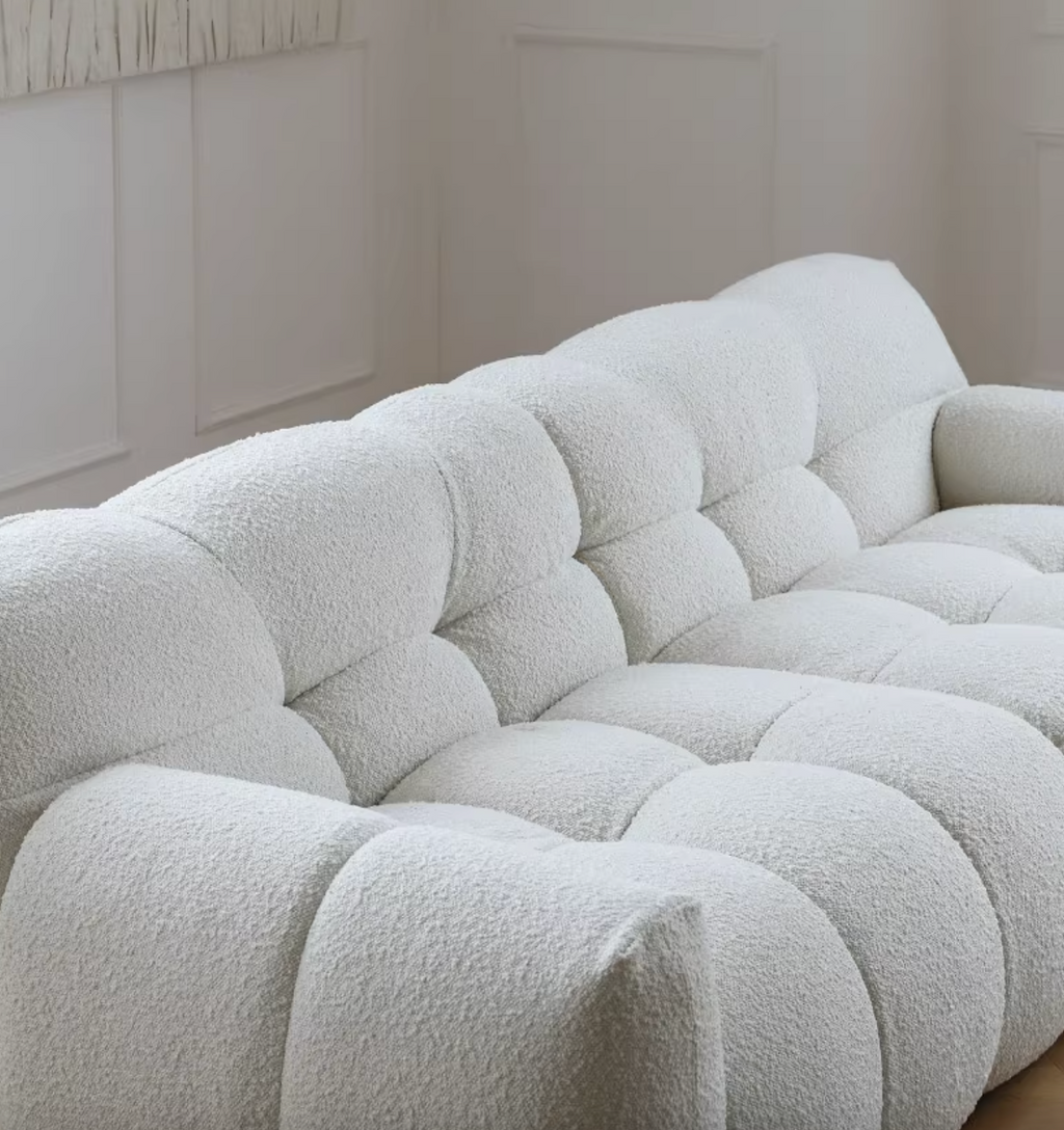 Cora Cloud Two / Three Seater Sofa, Boucle with pool table dining table combo