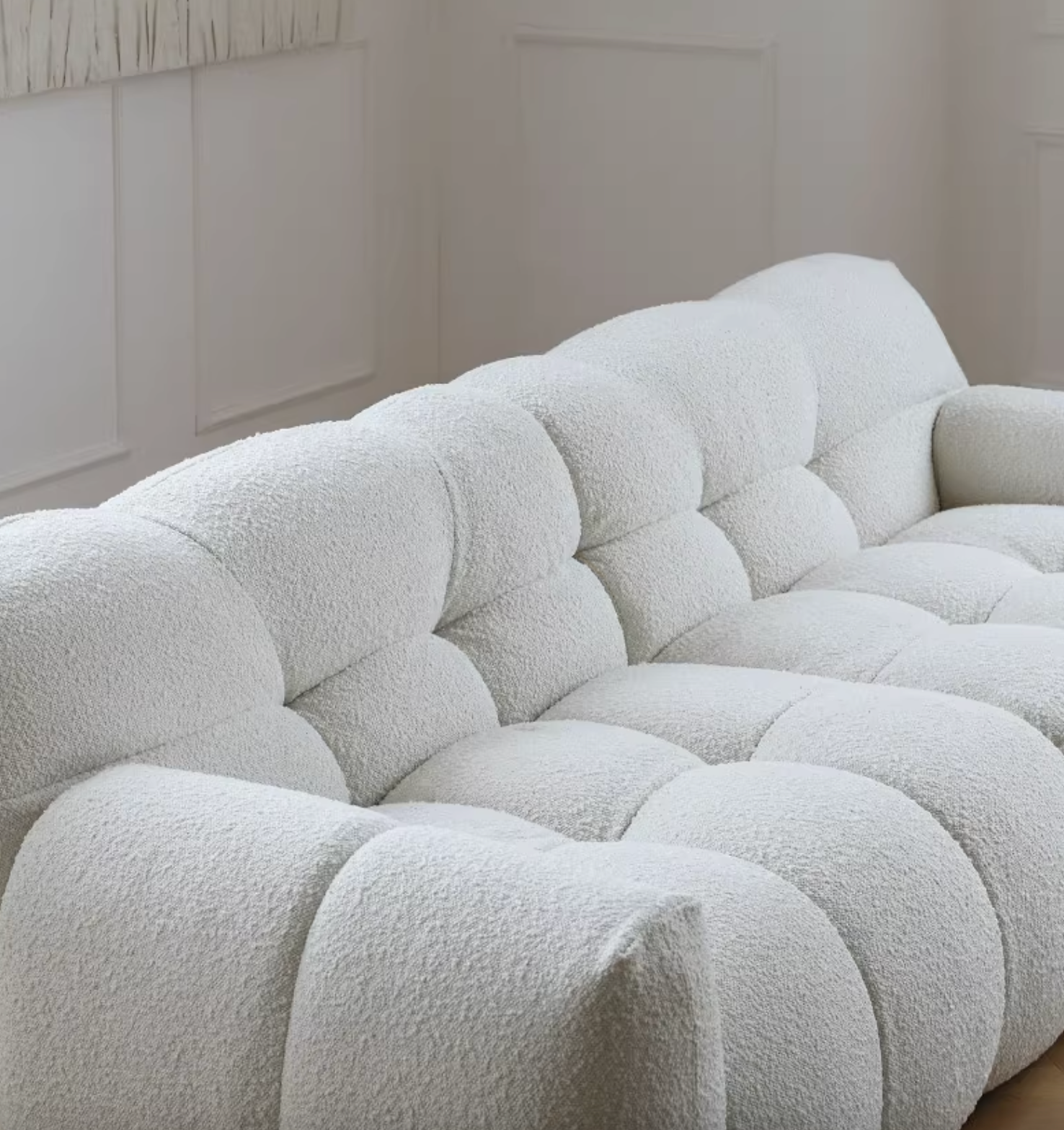 Cora Cloud Two / Three Seater Sofa, Boucle with pool table dining table combo