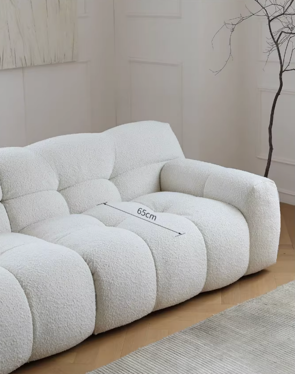 Cora Cloud Two / Three Seater Sofa, Boucle with reclaimed timber dining table