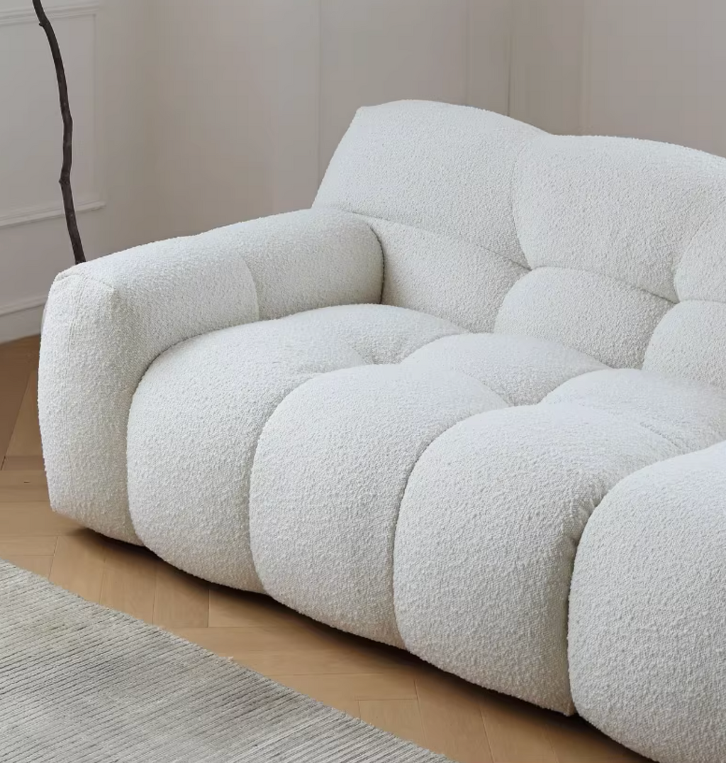 Cora Cloud Two / Three Seater Sofa, Boucle with rectangular dining room table