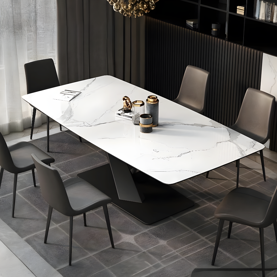 Detail view of Sanders Dining Table, Sintered Stone with bench dining table set