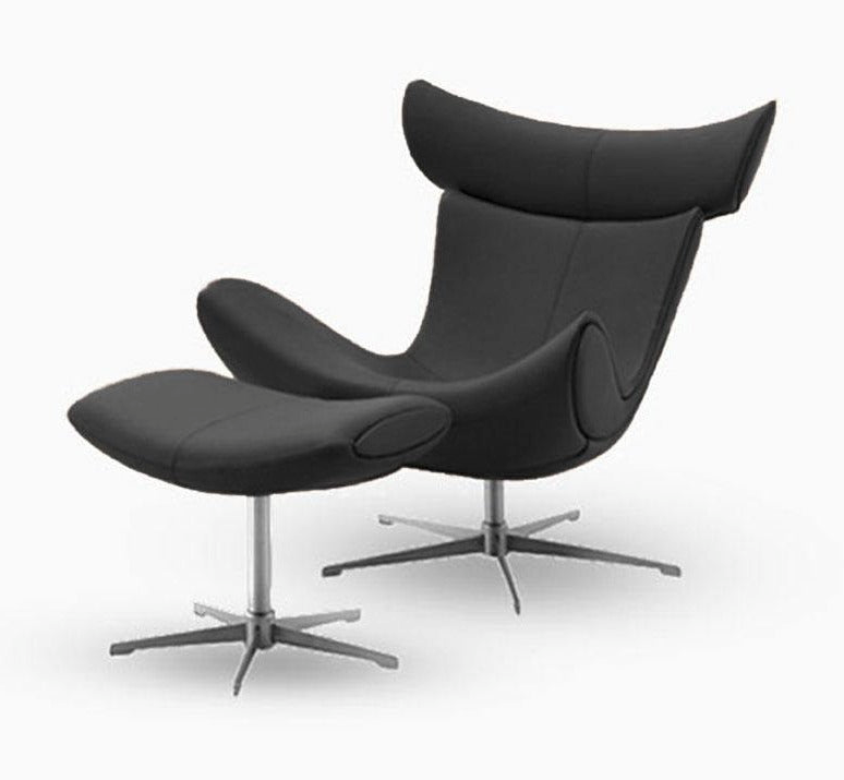 Imola Chair And Ottoman, Star Legs & Black Leather-Weilai Concept