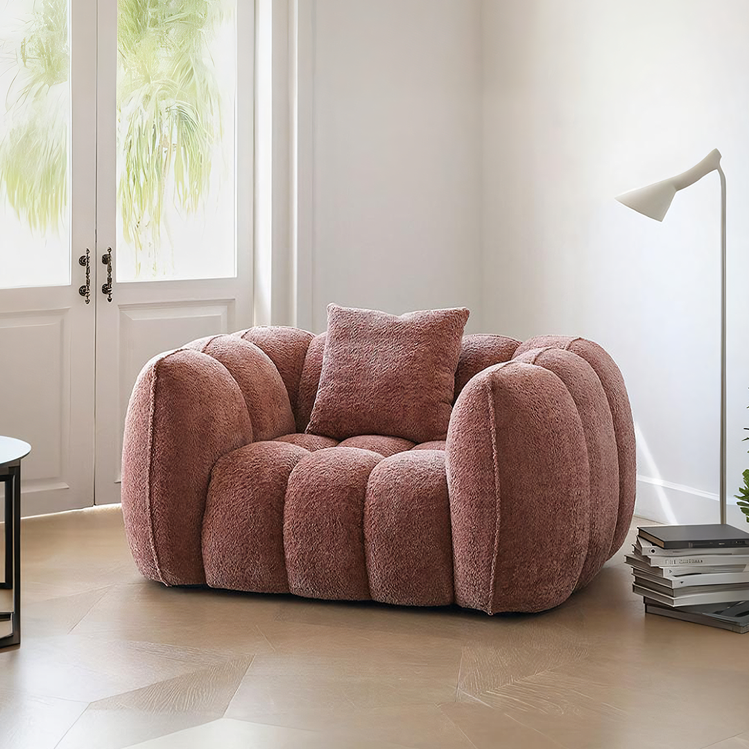 Welton Pumpkin Armchair, Boucle - round white dining table