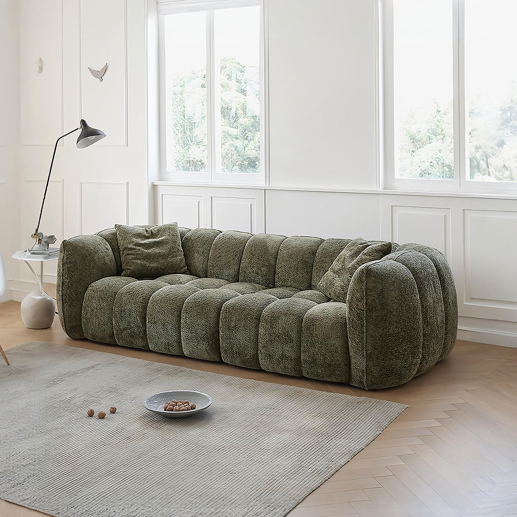 Winslow Pumpin Two Seater, Three Seater Sofa, Boucle with dining table and chairs extendable