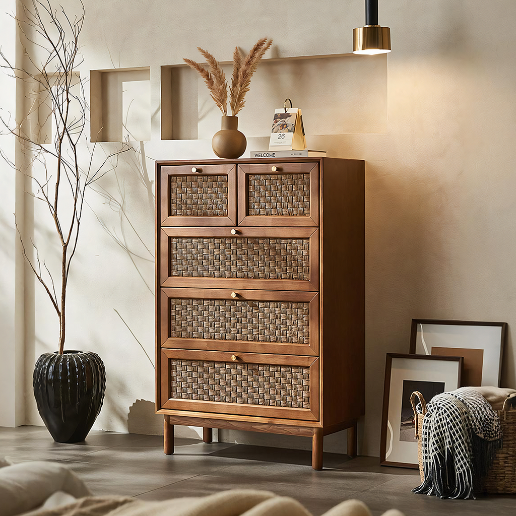 Zulu Art Deco Sideboard, Solid Wood, Walnut - wood cabinet sideboard