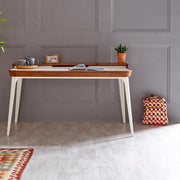 Brannan Office Desk, Wood with beige office desk chair