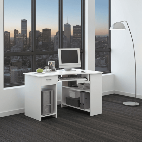 Alex White Corner Desk with Drawer and Shelves - 2922