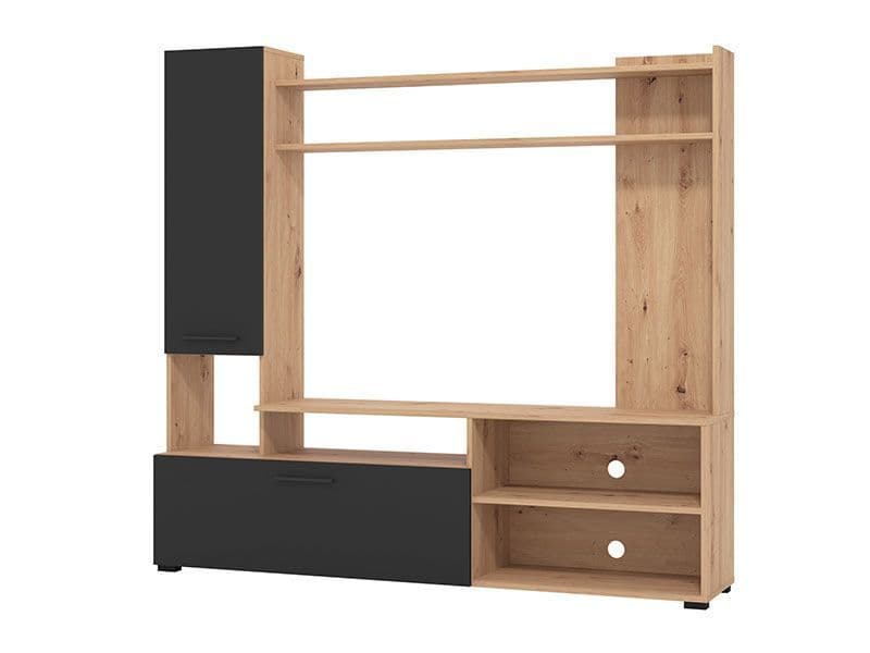 Algarve Artisan Oak Effect And Black TV Entertainment Unit - 11011452