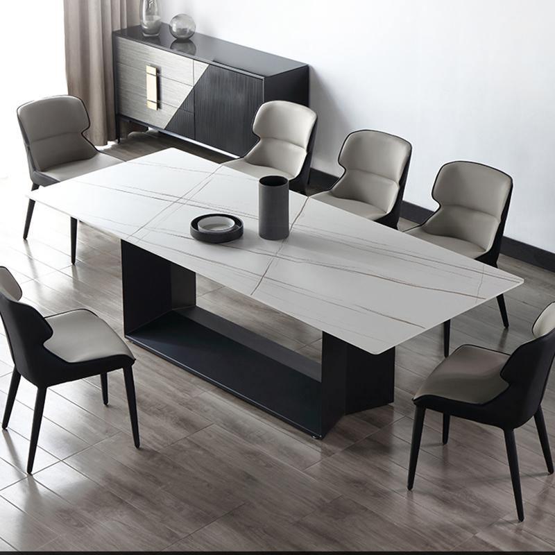 Alme Dining Table, Black Base, side view of round dining table set