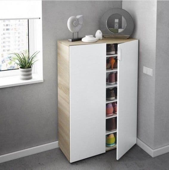 Alvaro White And Oak Effect 30 Pairs Shoe Cupboard Cabinet - 3229