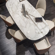 Arpen Dining Table, Marble, Dining Table Set, side view of round extendable dining table