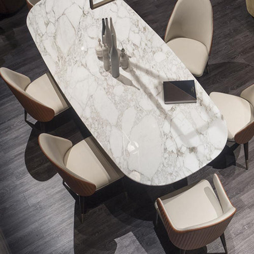 Arpen Dining Table, Marble, Dining Table Set, side view of round extendable dining table