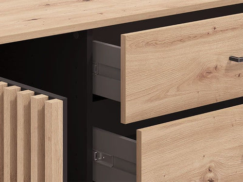 Asmara Oak Effect And Black 4 Drawer Sideboard - 11013063