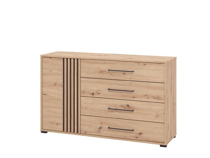 Asmara Oak Effect And Black 4 Drawer Sideboard - 11013063