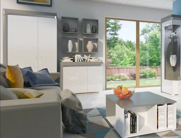 Athens Grey And White Gloss 2 Door Wardrobe With LED Lights - 3167