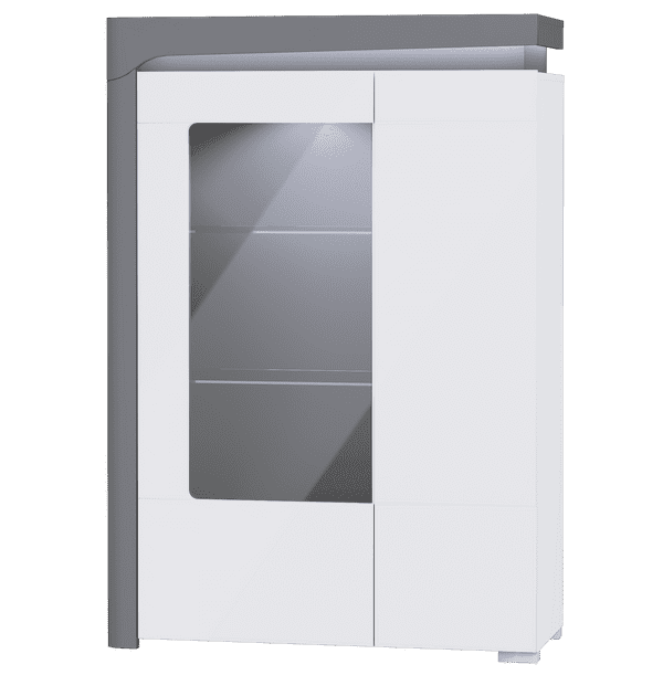 Athens Grey And White Gloss Low Wide Display Cabinet with LED Lights - 3166