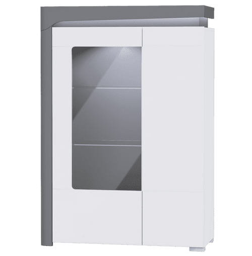 Athens Grey And White Gloss Low Wide Display Cabinet with LED Lights - 3166