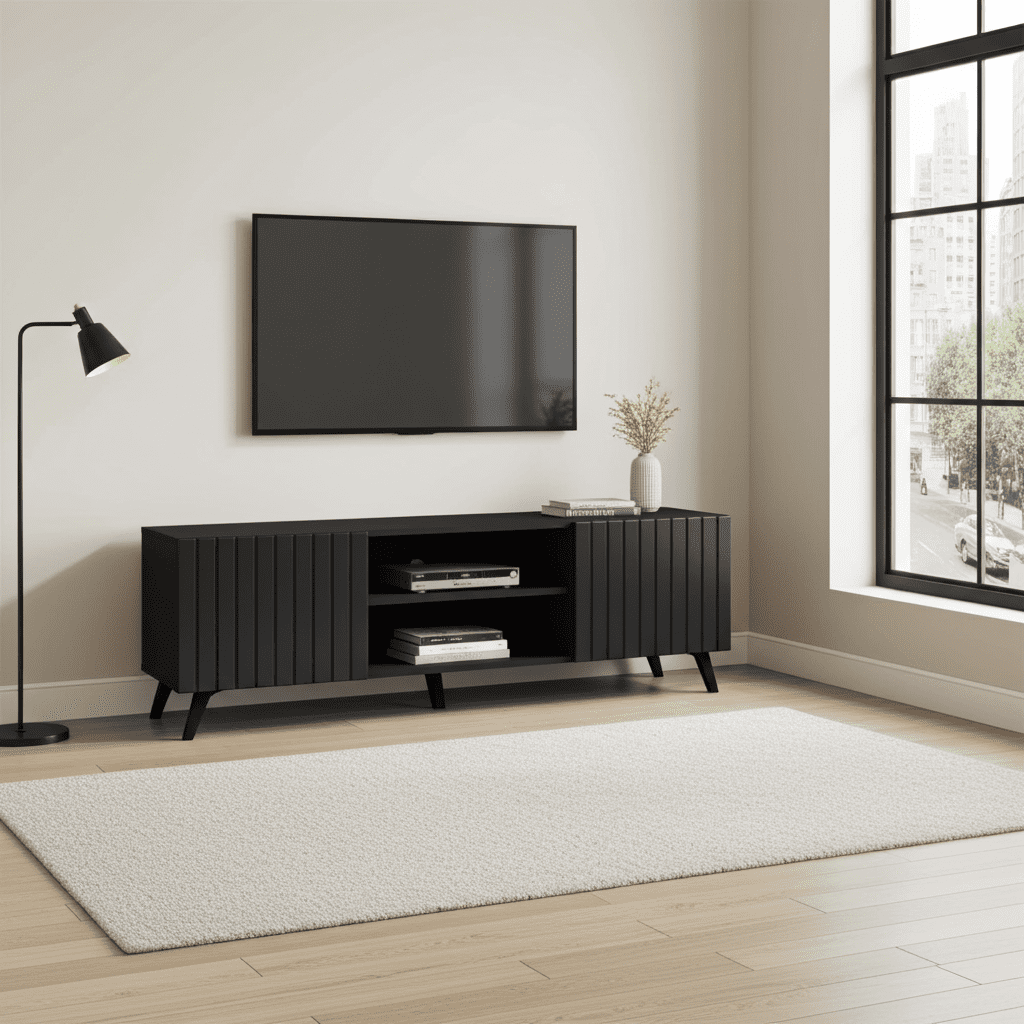 Atlantis Matte Black Large TV Cabinet - 3182