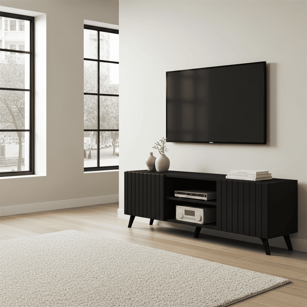 Atlantis Matte Black Large TV Cabinet - 3182