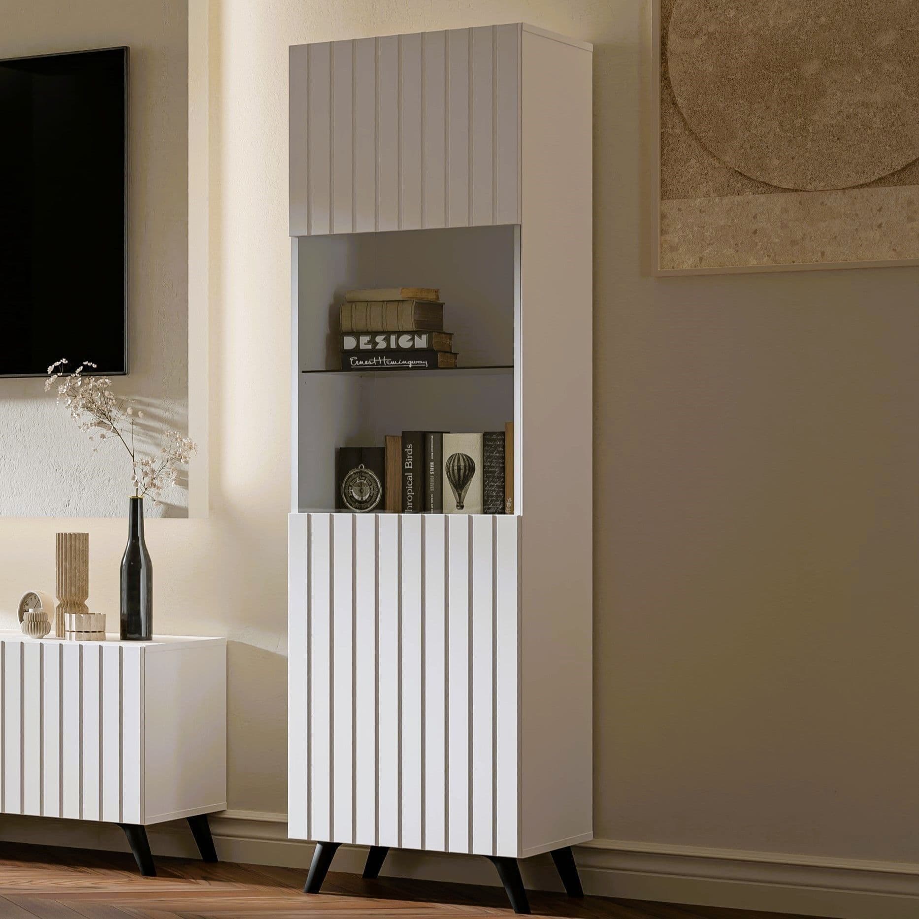 Atlantis Matte White Tall Display Cabinet - 3199