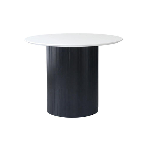 Barbican Round Dining Table, side view of round dining table and 4 chairs