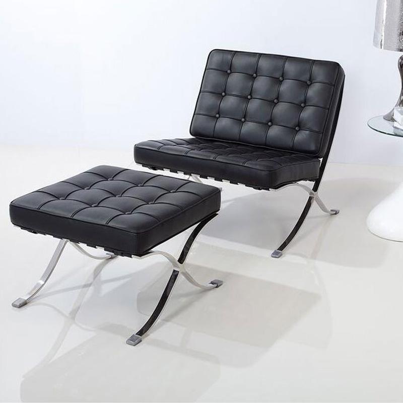 Barcelona Chair And Ottoman, White Leather-Weilai Concept-Weilai Concept