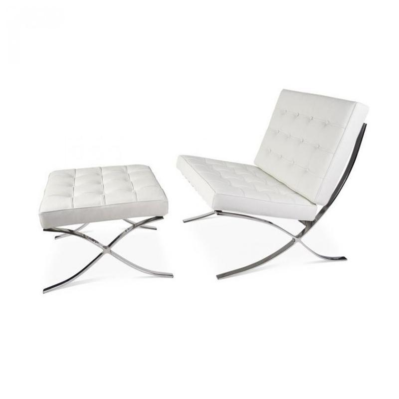 Barcelona Chair And Ottoman, White Leather-Weilai Concept-Weilai Concept