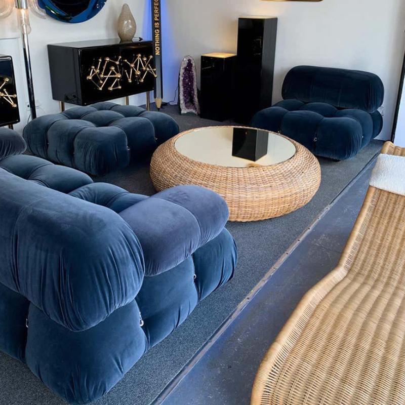B&B Italia Camaleonda Style Sofa, Three Seater Sofa, Modular Sofa, Velvet with large leather corner sofa