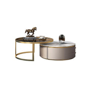 Bell Nesting Coffee Table Set, White & Gold with grey dining table