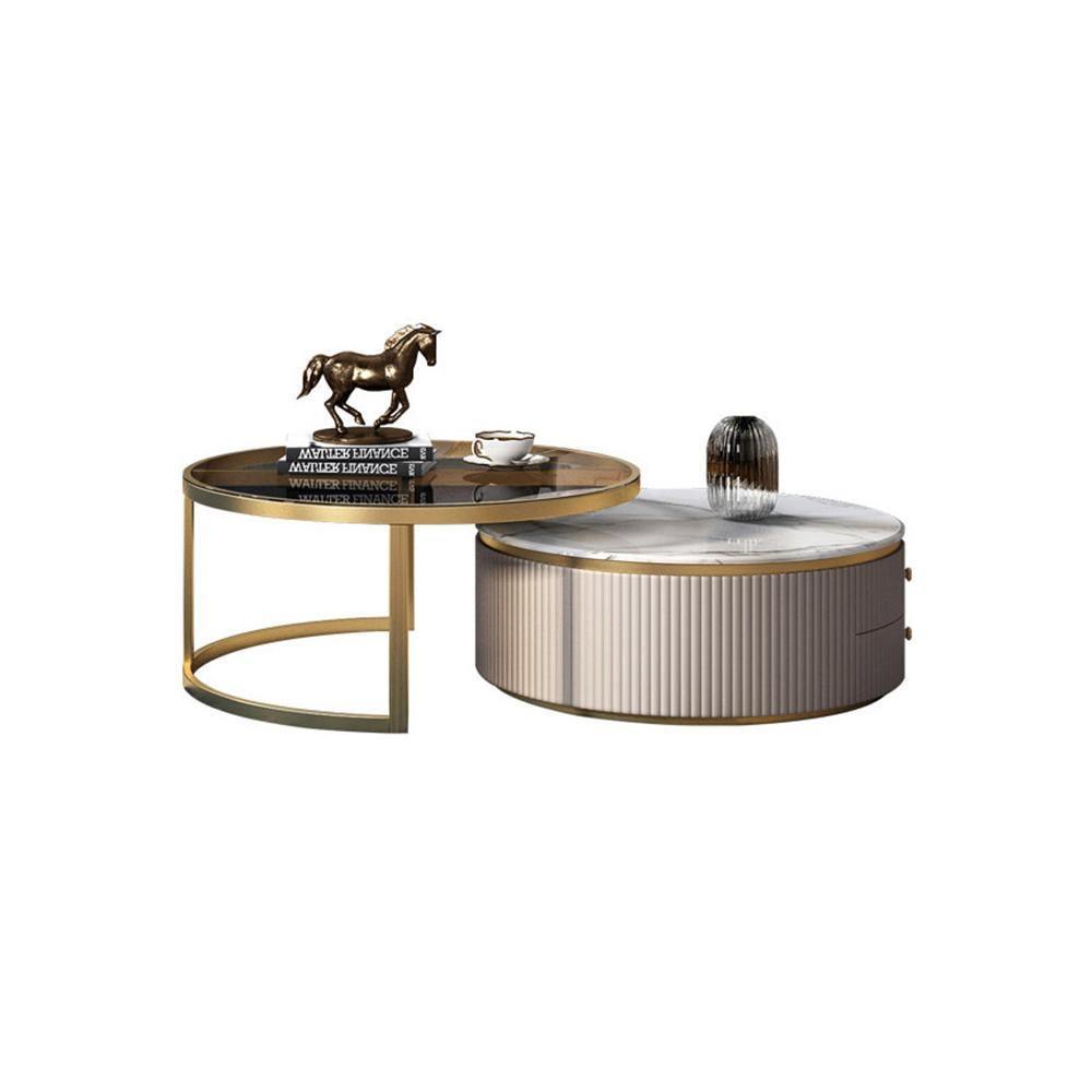 Bell Nesting Coffee Table Set, White & Gold with grey dining table
