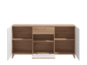 Bretanova Slatted Artisan Oak Effect And White Gloss Sideboard - 11012052