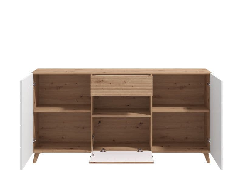 Bretanova Slatted Artisan Oak Effect And White Gloss Sideboard - 11012052