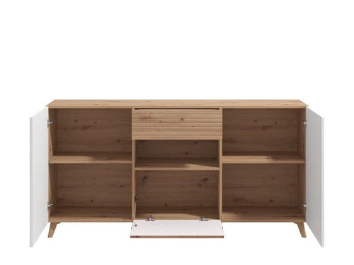 Bretanova Slatted Artisan Oak Effect And White Gloss Sideboard - 11012052