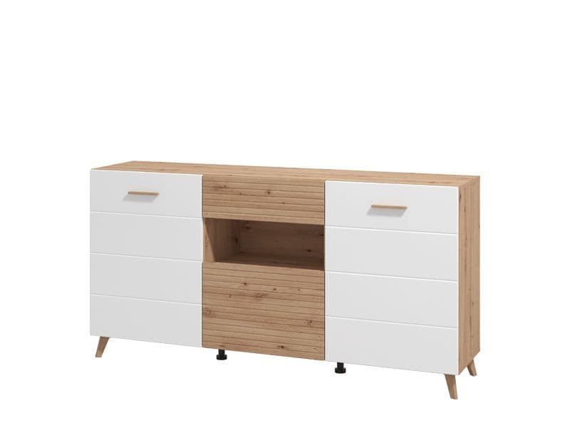 Bretanova Slatted Artisan Oak Effect And White Gloss Sideboard - 11012052