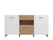 Bretanova Slatted Artisan Oak Effect And White Gloss Sideboard - 11012052